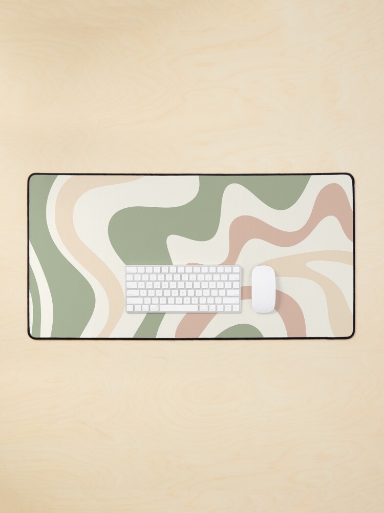 Thumbnail 1 of 5, Mouse Pad, Retro Liquid Swirl Abstract Pattern Sage Green Blush Cream designed and sold by kierkegaard.