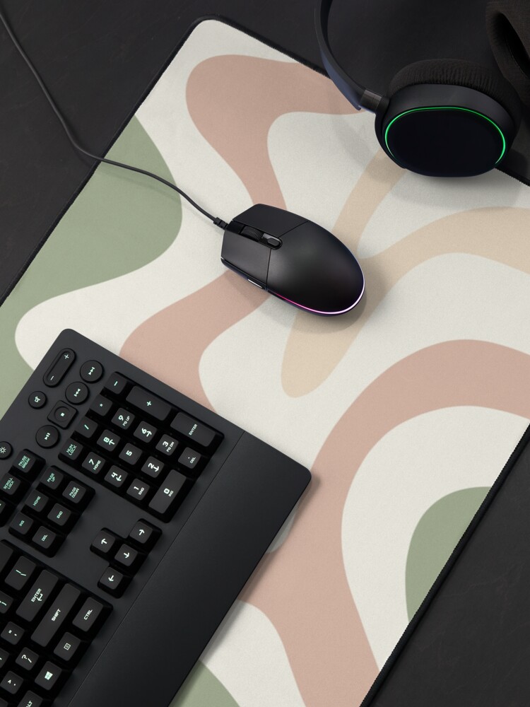 Thumbnail 4 of 5, Mouse Pad, Retro Liquid Swirl Abstract Pattern Sage Green Blush Cream designed and sold by kierkegaard.