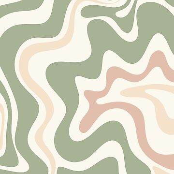 Artwork thumbnail, Retro Liquid Swirl Abstract Pattern Sage Green Blush Cream by kierkegaard