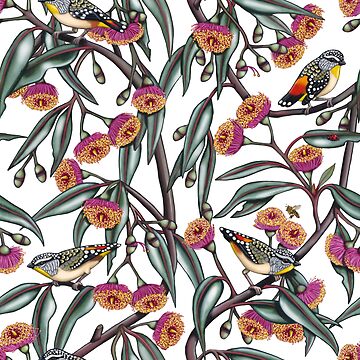 Artwork thumbnail, Pardalotes in Gum Flowers Repeated Pattern by Australian artist Laural Retz by Laural Retz