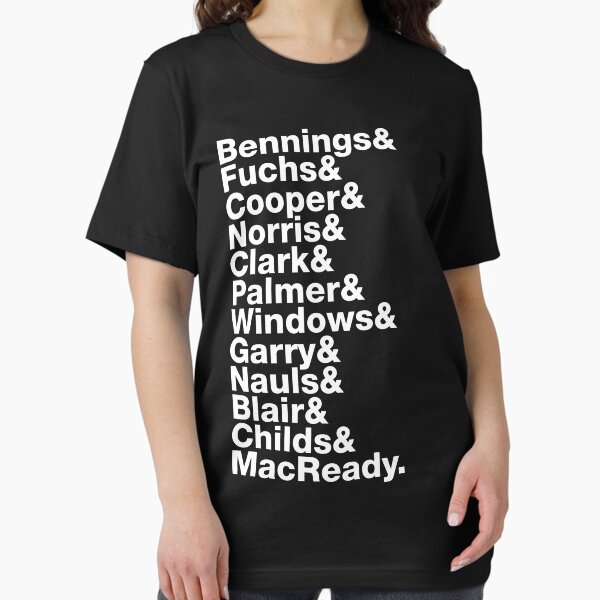 Item preview, The Thing Movie Death Order Helvetica Jetset horror science fiction fan shirt designed and sold by Vincent Carrozza.