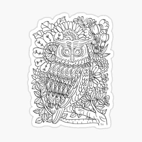 owl black outline drawing Sticker