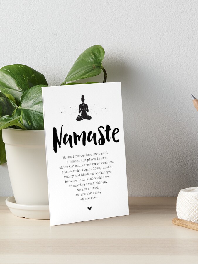 Namaste – and the meaning of, Yoga Quote, Black Print | Art Board Print