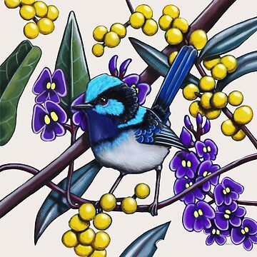 Artwork thumbnail, Happy Wandering Blue Wren by Australian artist Laural Retz by Laural Retz