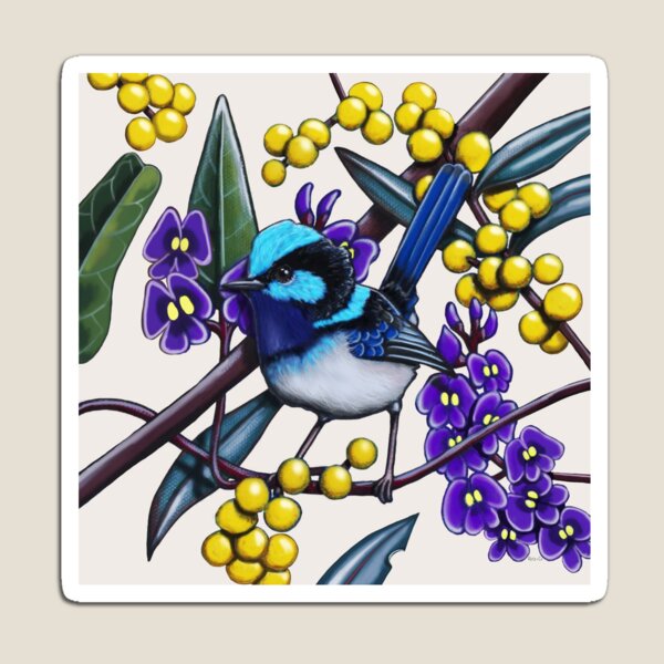Happy Wandering Blue Wren by Australian artist Laural Retz Magnet