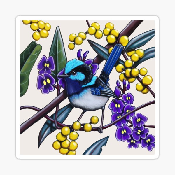 Happy Wandering Blue Wren by Australian artist Laural Retz Sticker