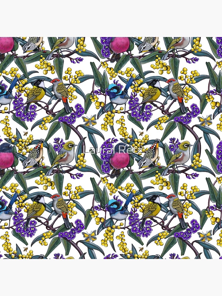 Thumbnail 4 of 4, Pillow, Small Bird Medley Repeated Pattern by Australian artist Laural Retz designed and sold by lauralretz.