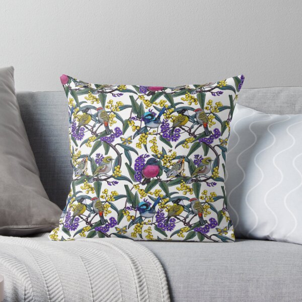 Small Bird Medley Repeated Pattern by Australian artist Laural Retz Throw Pillow
