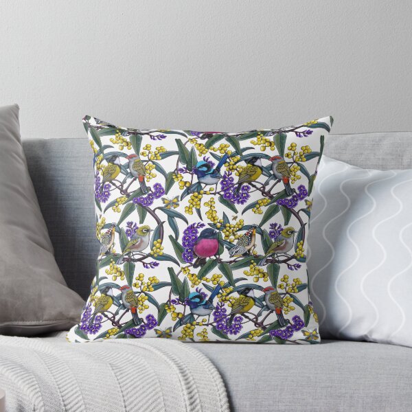 Small Bird Medley Repeated Pattern by Australian artist Laural Retz Throw Pillow