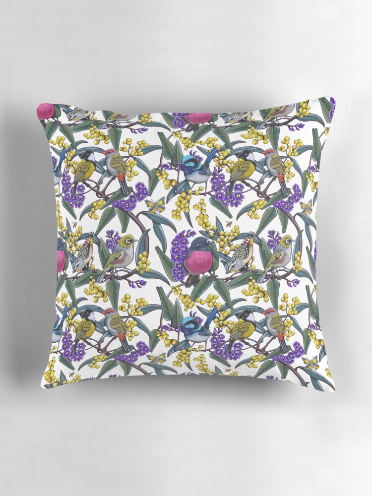 Thumbnail 3 of 4, Pillow, Small Bird Medley Repeated Pattern by Australian artist Laural Retz designed and sold by lauralretz.