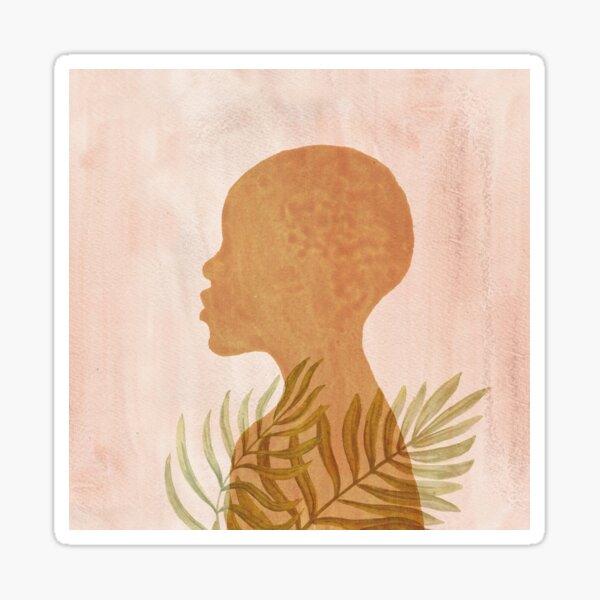 Aperçu de l'œuvre Fille afro tropicale, terre cuite et rose saumon créée et vendue par WhalesWay.