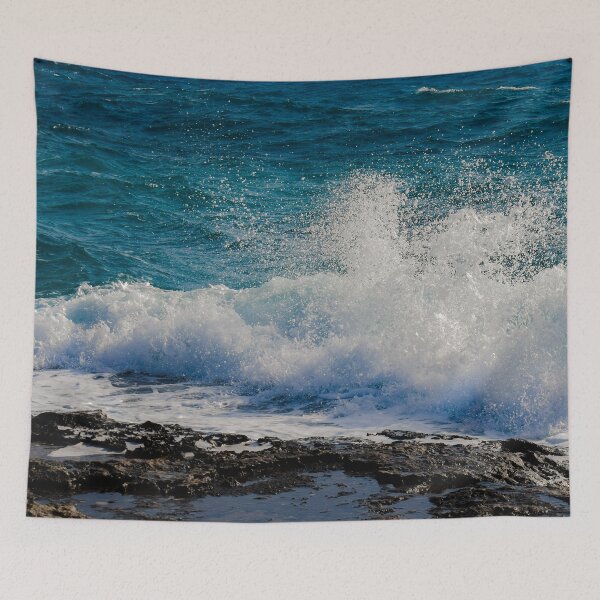 Item preview, [Landscape] Rough Ocean Blue Waves, Waves break against the rocks designed and sold by VinBasis.