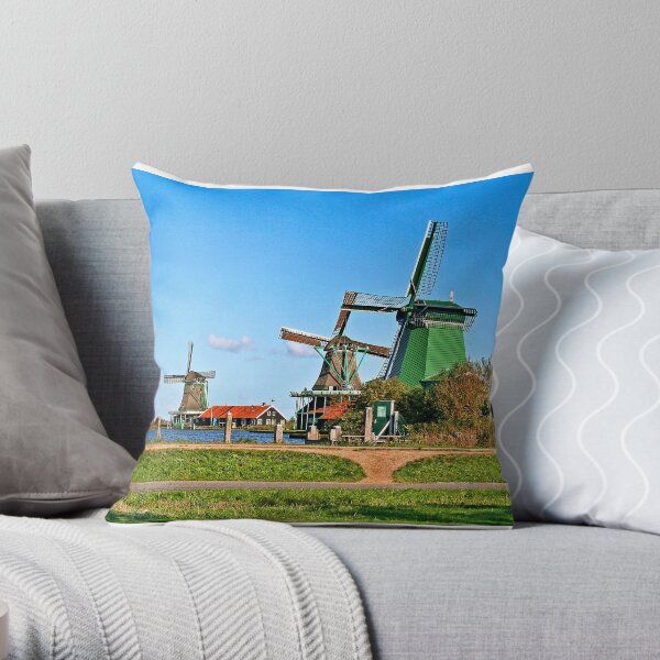 Three Windmills in Holland Throw Pillow