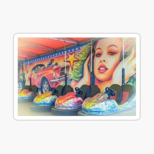 Colourful fairground dodgems, Brighton Sticker