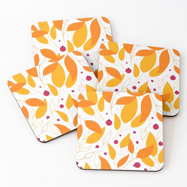 Item preview, Golden falling leaves and berries on the white background  designed and sold by kMariaART.