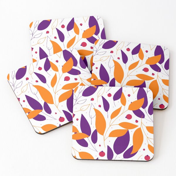 Item preview, Golden and purple falling leaves and red berries on the white background  designed and sold by kMariaART.