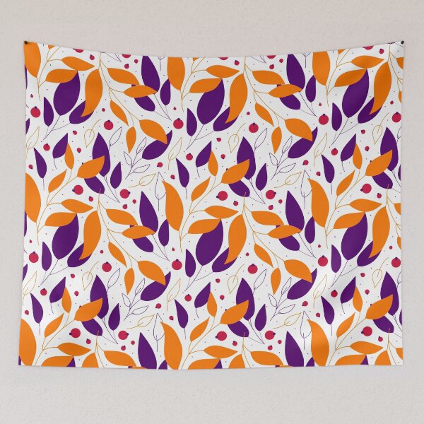 Item preview, Golden and purple falling leaves and red berries on the white background  designed and sold by kMariaART.