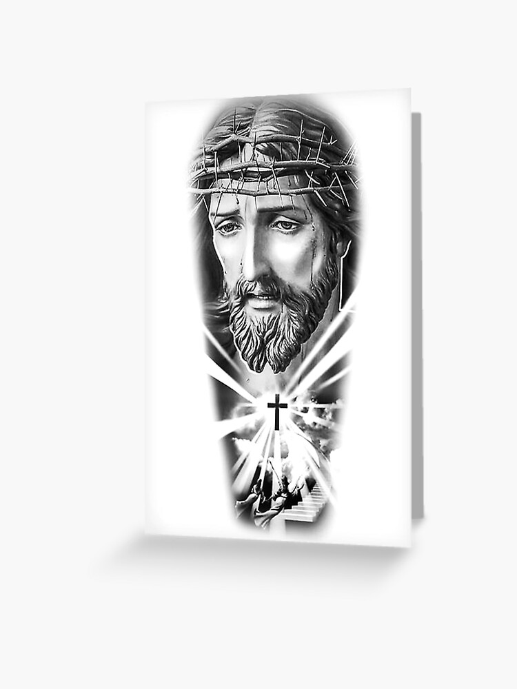 Jesus as king of kings jesus will save us very detailed tattoo black and  white on Craiyon