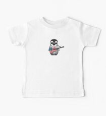 Baby Penguin Playing American Flag Guitar Baby Tee