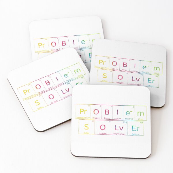 Item preview, Problem Solver written in Chemistry Periodic Table Elements in tie dye font on white background  designed and sold by UncleStuScience.