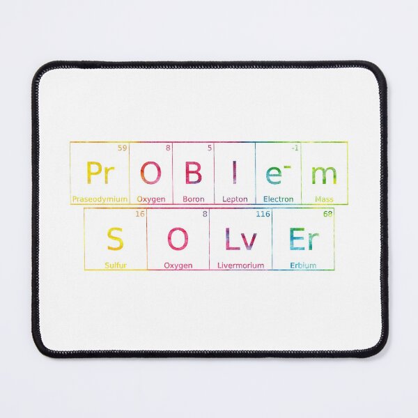 Item preview, Problem Solver written in Chemistry Periodic Table Elements in tie dye font on white background  designed and sold by UncleStuScience.