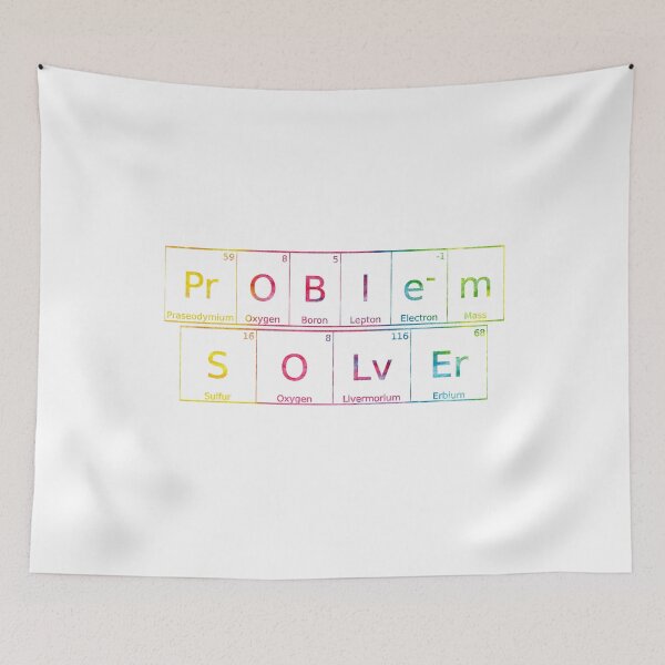Item preview, Problem Solver written in Chemistry Periodic Table Elements in tie dye font on white background  designed and sold by UncleStuScience.