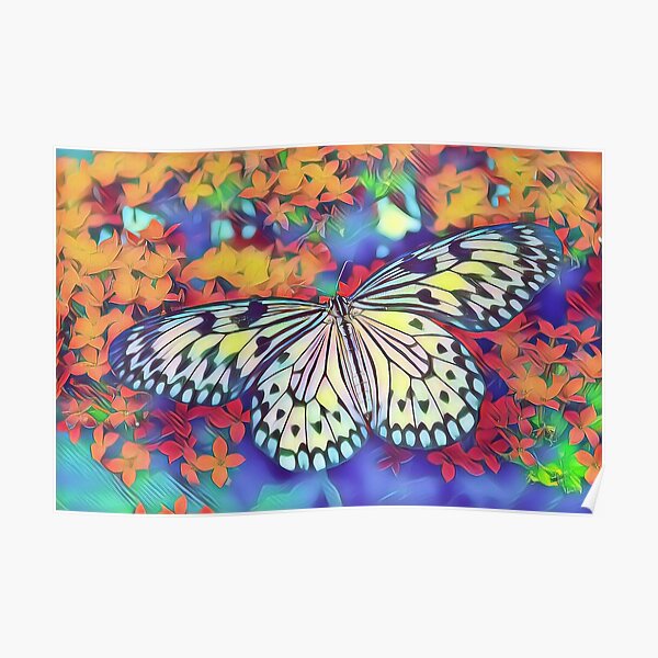 Blue Butterfly Oil Painting Poster