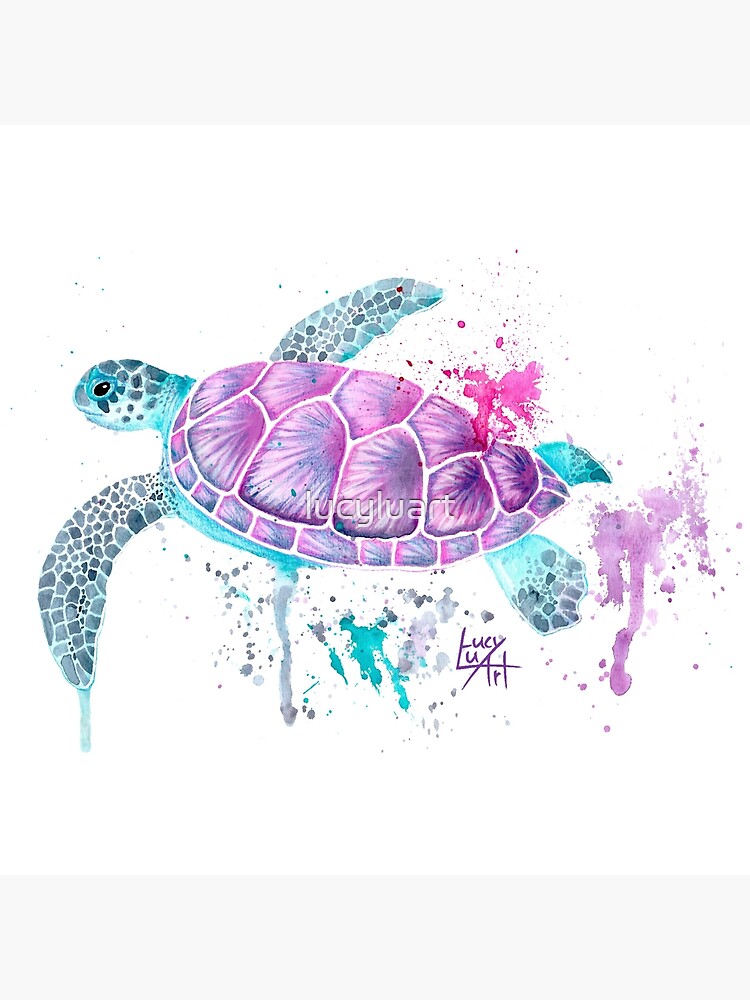 Thumbnail 4 of 4, Pillow, Pink Watercolour Turtle designed and sold by lucyluart.