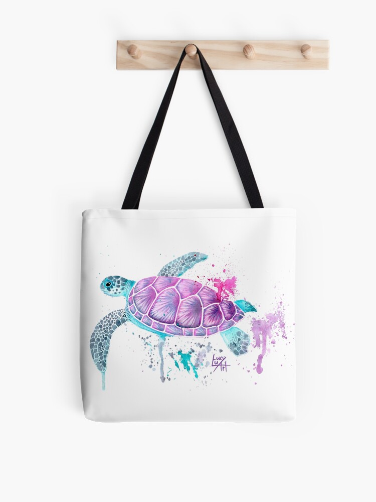 Thumbnail 1 of 2, Tote Bag, Pink Watercolour Turtle designed and sold by lucyluart.