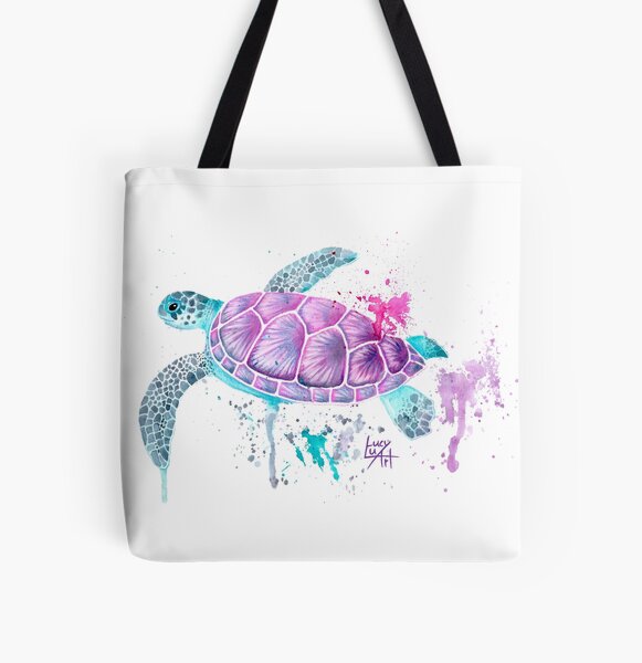 Pink Watercolour Turtle All Over Print Tote Bag