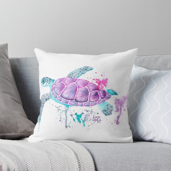 Pink Watercolour Turtle Throw Pillow