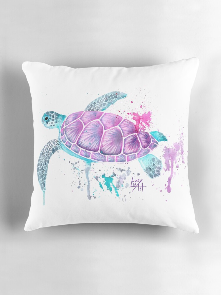 Thumbnail 3 of 4, Pillow, Pink Watercolour Turtle designed and sold by lucyluart.