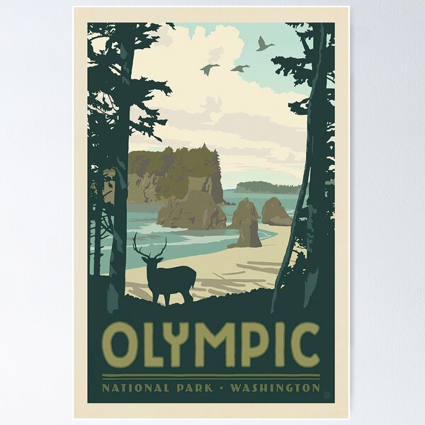 Item preview, Olympic National Park Poster, Minimalist Wall Art, National Park Print, Travel Poster, Wood Art Print, Washington Poster, Home Wall Art designed and sold by DojiHome.