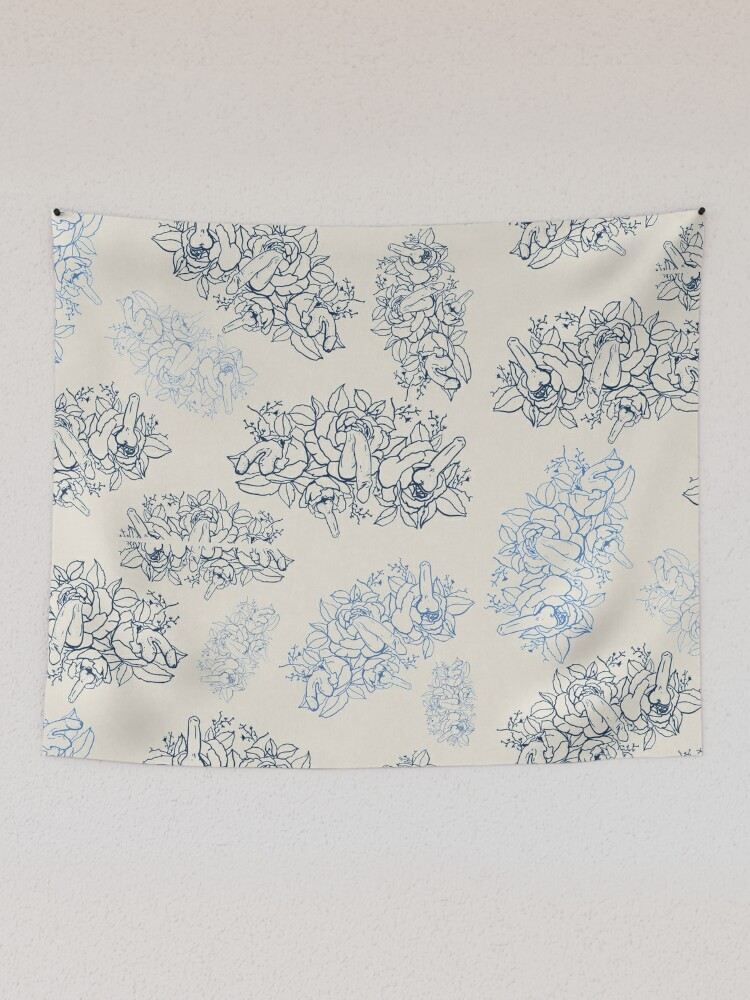Floral Penis Pattern Blue Tapestry