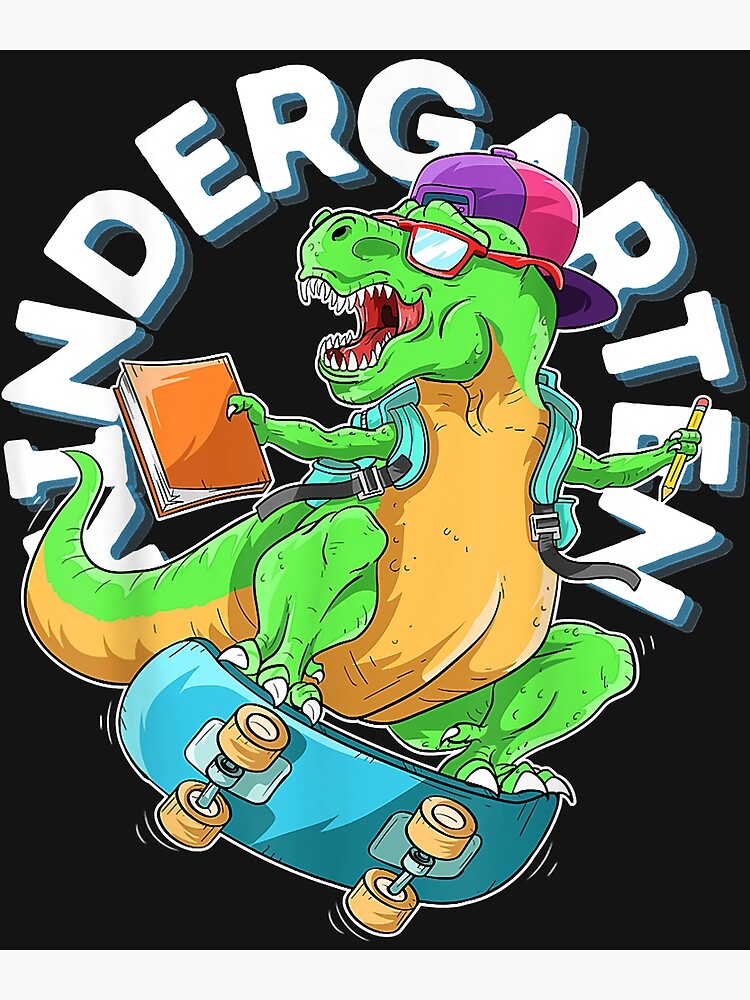 Disover Back to School Kindergarten Dinosaur Riding Skateboard Kids Premium Matte Vertical Poster