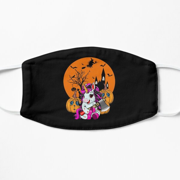 Cute Alt Unicorn Full Moon Witch And Pumpkins Flat Mask