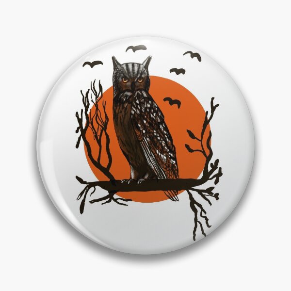 Item preview, Halloween Owl, Flying Bats and Orange Moon Digital Drawing designed and sold by PrintHatcher.
