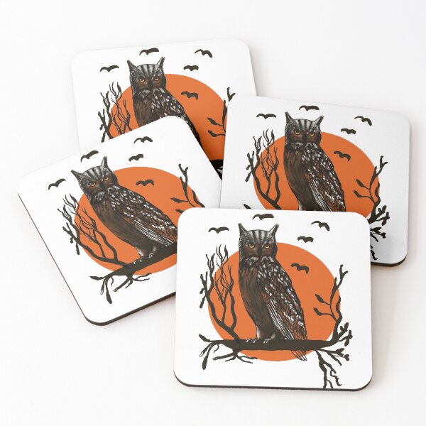 Item preview, Halloween Owl, Flying Bats and Orange Moon Digital Drawing designed and sold by PrintHatcher.