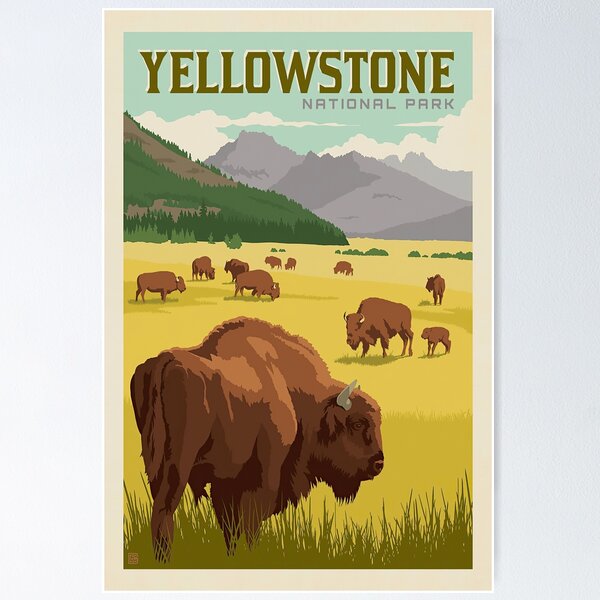 Item preview, Yellowstone National Park Bison Herd Poster, Minimalist Poster, Gift For Travel, Home Art, Office Wall Decor, State Map Poster, No Frame designed and sold by DojiHome.