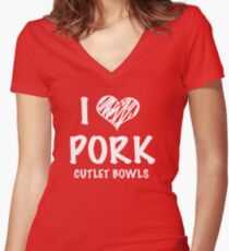 I <3 Pork Cutlet Bowls (Yuri on Ice) Women's Fitted V-Neck T-Shirt