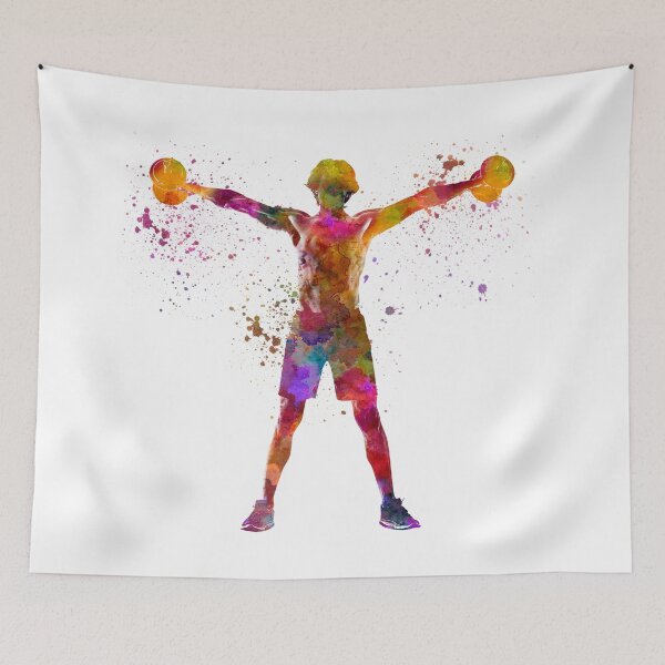 Item preview, Young man practices fitness in watercolor designed and sold by paulrommer.