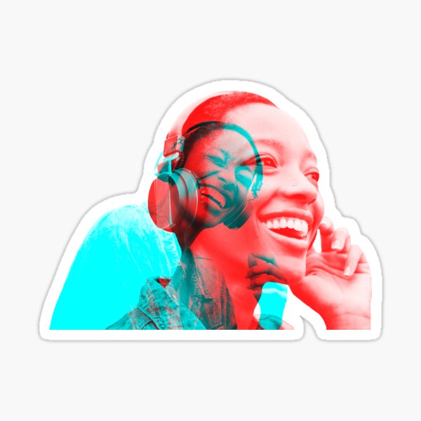 Girl With Headphones Listening To Music Sticker