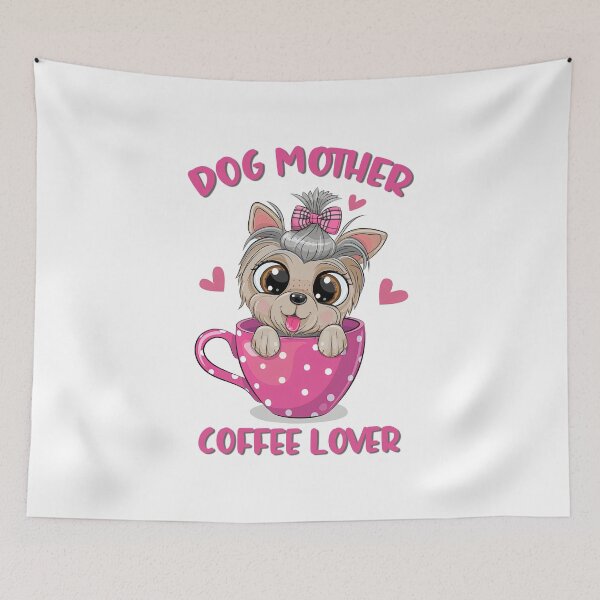 Item preview, Cute Cartoon Yorkshire terrier with a bow is sitting in a Cup of coffee, Dog Mother Coffee Lover, Dog Mom, Coffee Lover, Dog and Coffee, Coffee, Dog designed and sold by graphic-genie.
