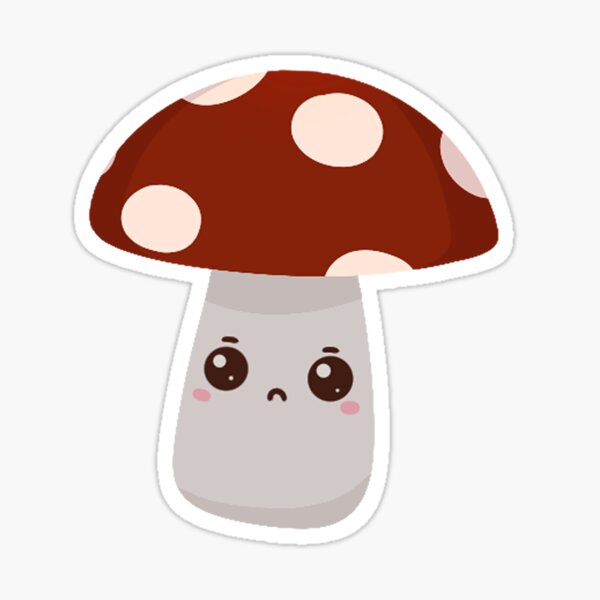 “Sad Cute Frowny Face With Eyebrows Aesthetic Mushroom” Sticker for