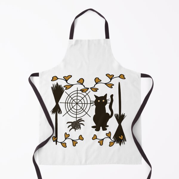Item preview, Halloween Cat,Spider,Web,Broomstick And Autumn Leaves Minimalist Black And Gold Coloured Line Art Drawing designed and sold by PrintHatcher.