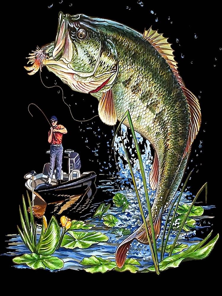 Fishing Graphic T-Shirt Large Mouth Bass Fish | Art Print