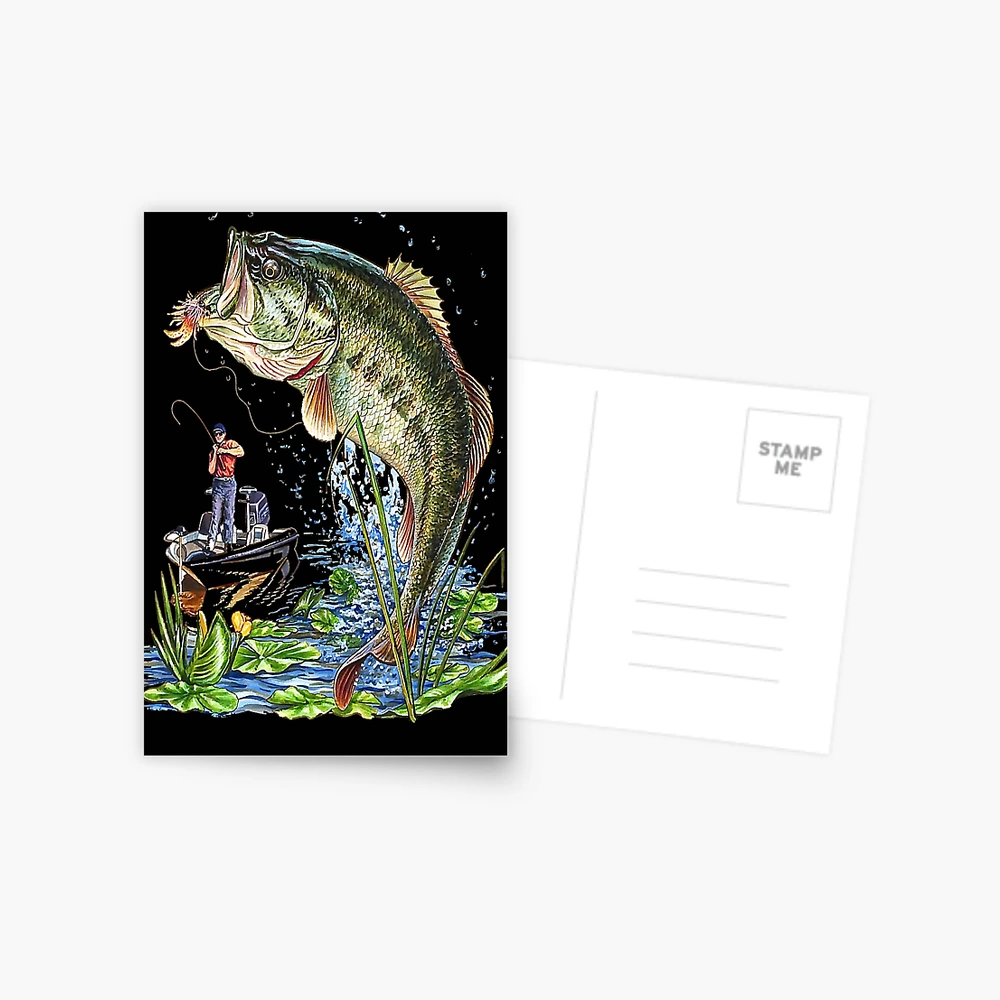 Fishing Graphic T-Shirt Large Mouth Bass Fish Postcard for Sale by  feliciastets