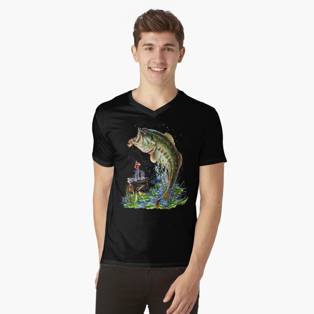 Fishing Graphic T-Shirt Large Mouth Bass Fish Art Print for Sale by  feliciastets