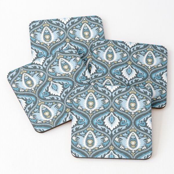 Item preview, Classic ogee pattern with tendrils of light blue and white on dark blue designed and sold by colorofmagic.