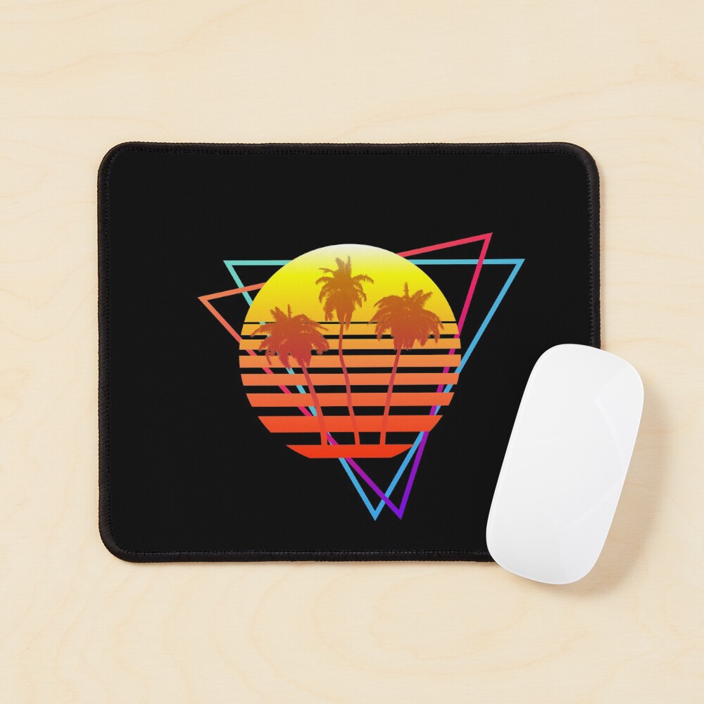 Synthwave Sun (with palm trees and triangles) Mouse Pad
